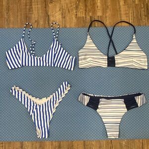 Blue striped bikini set / bundle of 2 / horizontal & vertical body white stripes